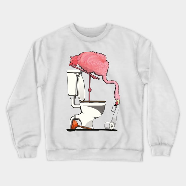 Flamingo on the Toilet Crewneck Sweatshirt by InTheWashroom